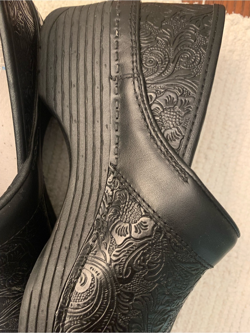 Dansko Black Embossed Leather Slip-On Clogs - Picture 5 of 11
